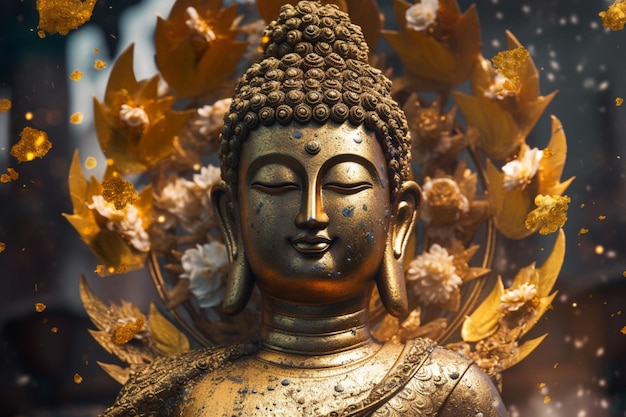 Una statua di Buddha con un alone dorato