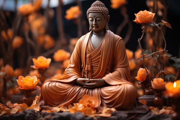 Una statua di Buddha è in posizione di loto generativa IA