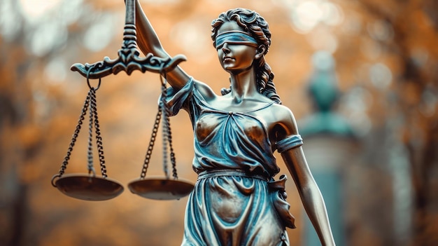 Una statua di Lady Justice che tiene una scala e una spada