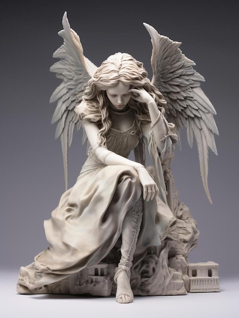 una statua di un angelo con le ali ripiegate