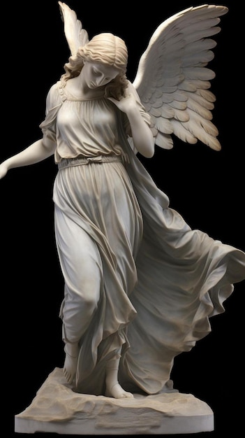 una statua di un angelo con un angelo sulla schiena.