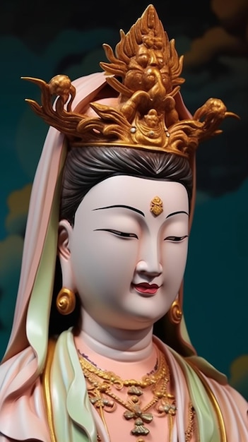 Una statua di un Budda con una testa d'oro e una testad'oro.