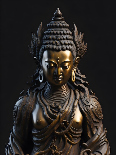 Una statua di un buddha con le ali e la parola buddha sulla parte anteriore.