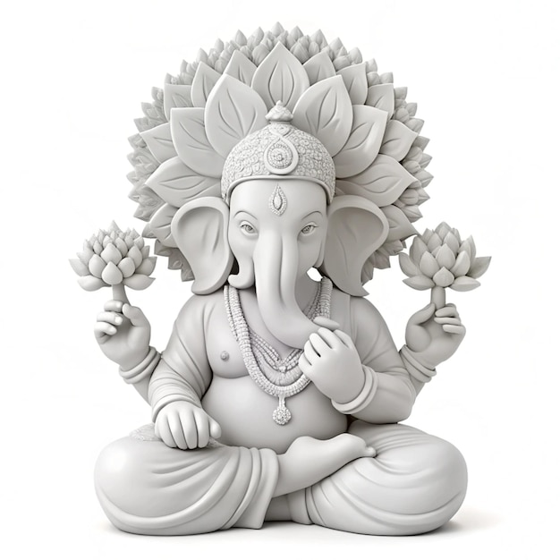 Una statua di un elefante con una statua di una divinità
