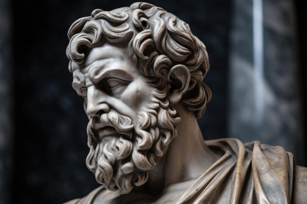 Una statua di un uomo con barba e barba