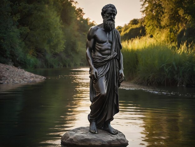 una statua di un uomo con la barba e una barba è su un piedistallo di pietra