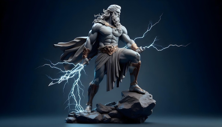 Foto una statua di un uomo con una spada e un fulmine