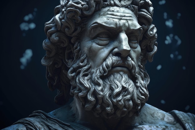 Una statua di un uomo romano con i capelli ricci e la barba riccia.