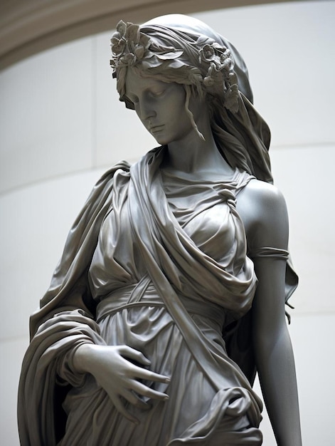 una statua di una donna con una fascia intorno al collo.
