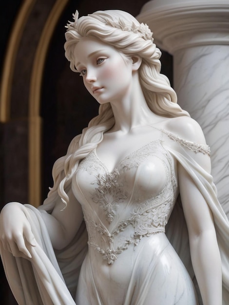 Una statua di una donna in un vestito bianco Ai generare