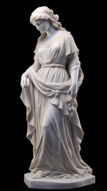 una statua di una donna vestita di bianco con un fiore in cima.