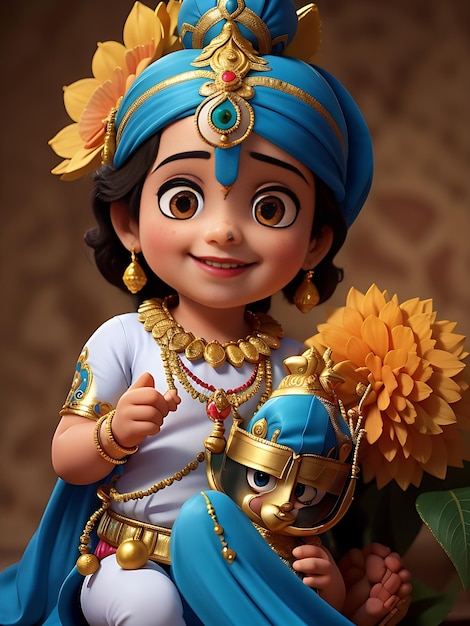 Una statuetta di una bambina chiamata una bambina che prende il nome dal suo Happy Janmashtami AI GENERATED