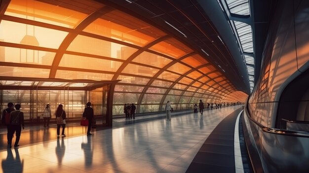 Una stazione ferroviaria con un tetto di vetro e un soffitto di vetro.