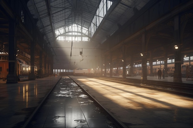 Una stazione ferroviaria con una luce sul soffitto