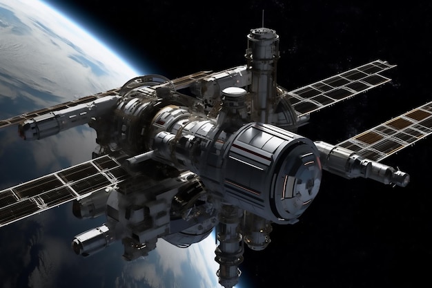 Una stazione spaziale con un pianeta sullo sfondo