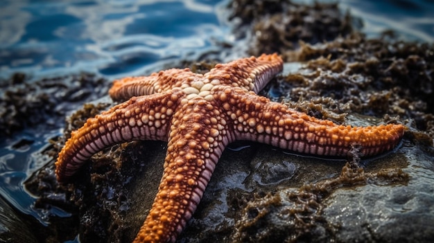 Una stella marina è mostrata su una spiaggia.