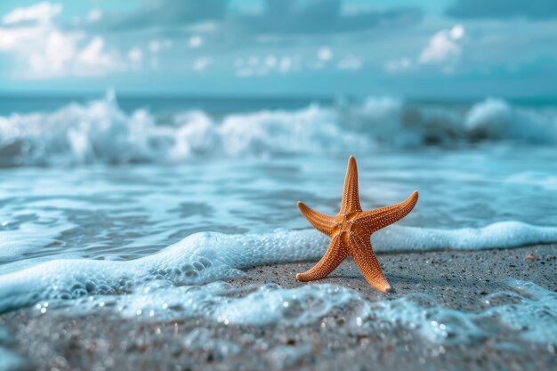 Una stella marina giace sulla spiaggia nell'oceano