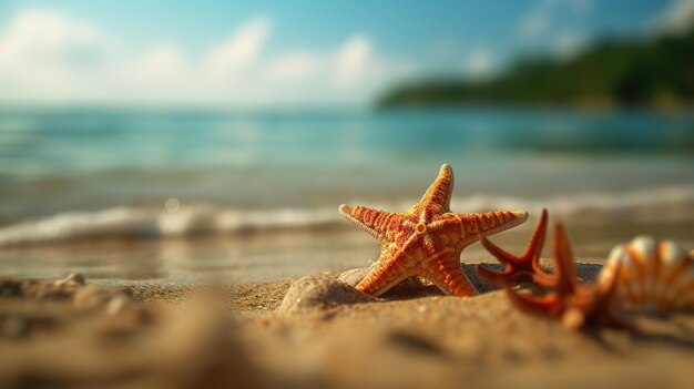 Una stella marina posa su una sabbia in una spiaggia