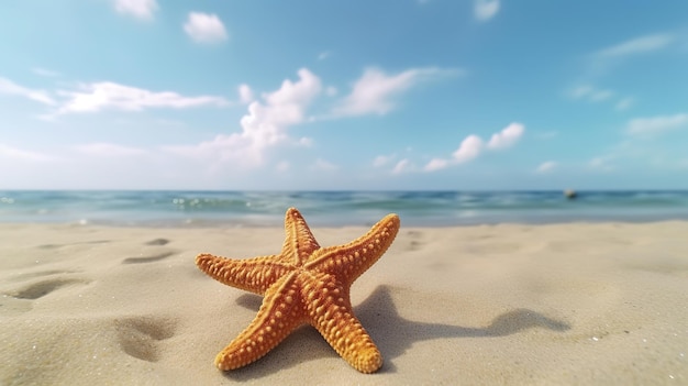 Una stella marina sulla spiaggia con il cielo sullo sfondo