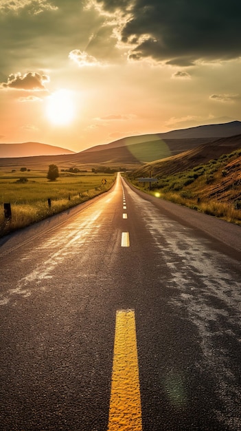 Una strada asfaltata al sole