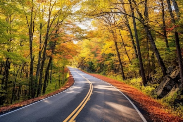 Una strada autunnale panoramica con alberi colorati creata con la tecnologia generativa dell'IA