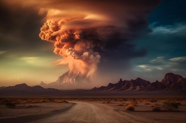 Una strada che conduce a un vulcano con una strada che conduce ad esso