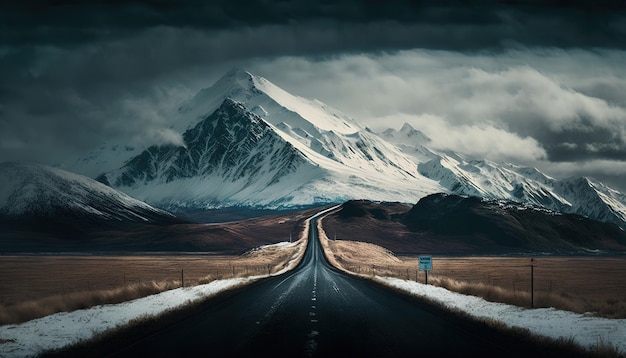 Una strada che conduce a una montagna innevata