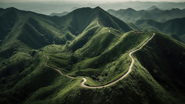 Una strada che va in cima a una montagna