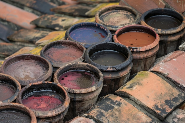 una strada con pentole di tinte marocchine