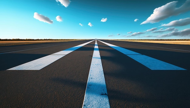 Una strada con un cielo blu e nuvole