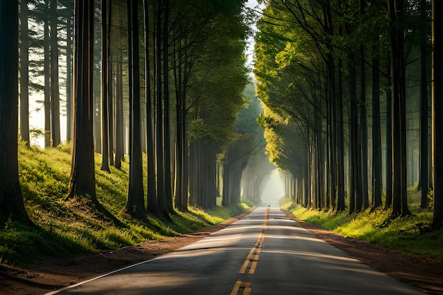 Una strada con un filare di alberi