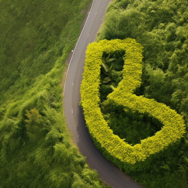 Una strada con un gran numero di fiori gialli al centro