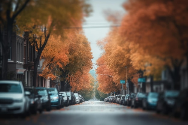 Una strada con un viale alberato e su di essa cade la parola