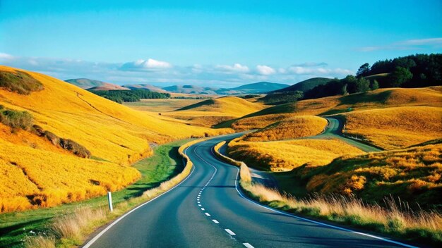una strada con una linea gialla che dice " una strada "
