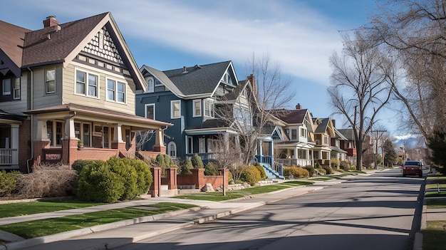 Una strada del quartiere di Denver che mostra le case