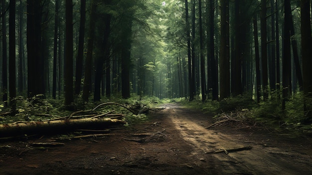 una strada della foresta nel buio