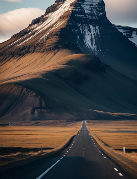 una strada deserta con le montagne sullo sfondo