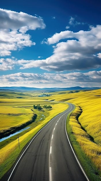 Una strada di campagna che attraversa un campo di grano dorato generativo Ai