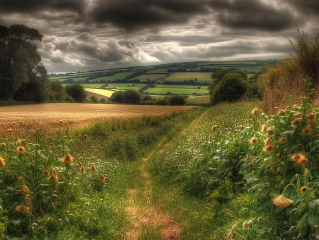 Una strada di campagna in campagna