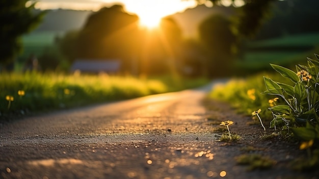 una strada di catrame in un campo