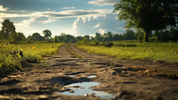 una strada di catrame in un campo