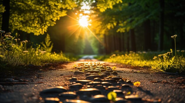 una strada di catrame in un campo