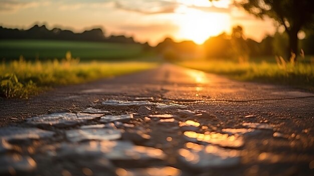 una strada di catrame in un campo