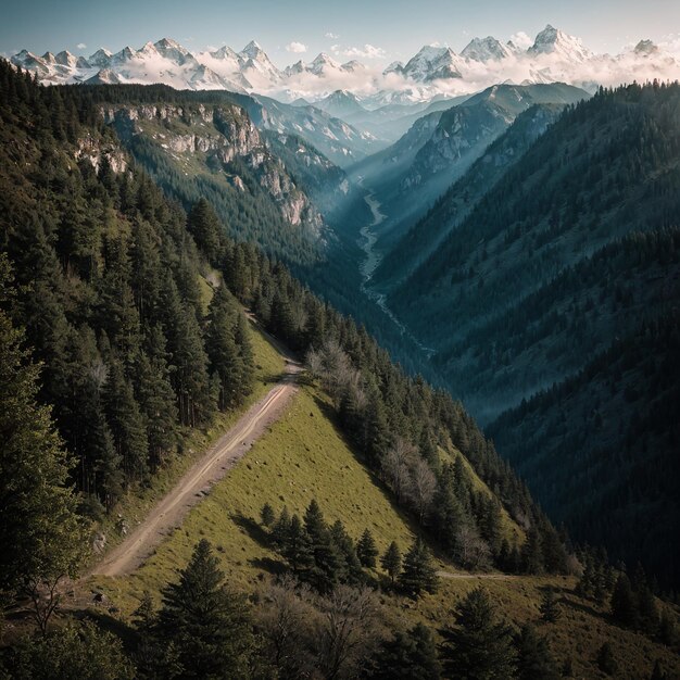 Una strada di montagna attraversata da una strada