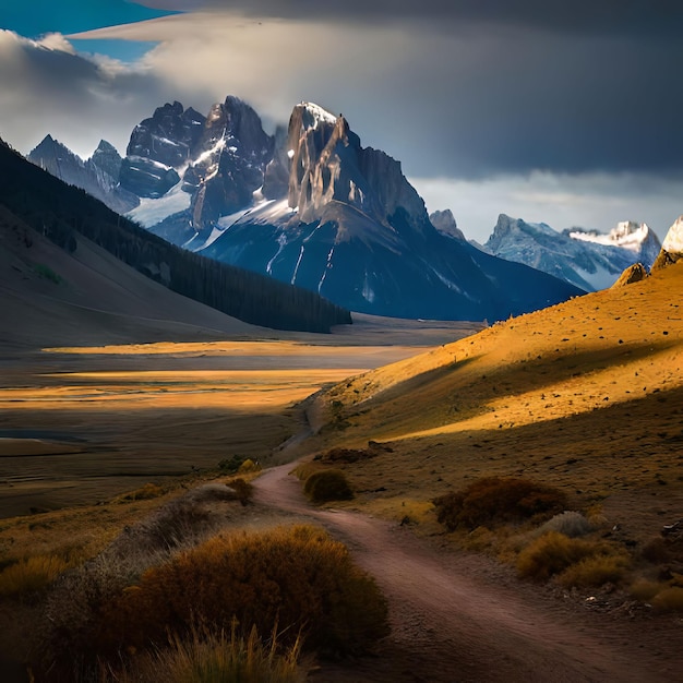 Una strada di montagna conduce alle montagne.