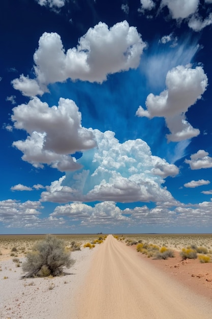 Una strada nel deserto con le nuvole nel cielo