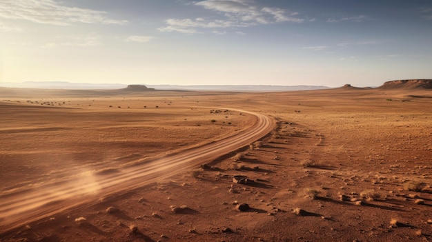 Una strada sterrata nel deserto ai