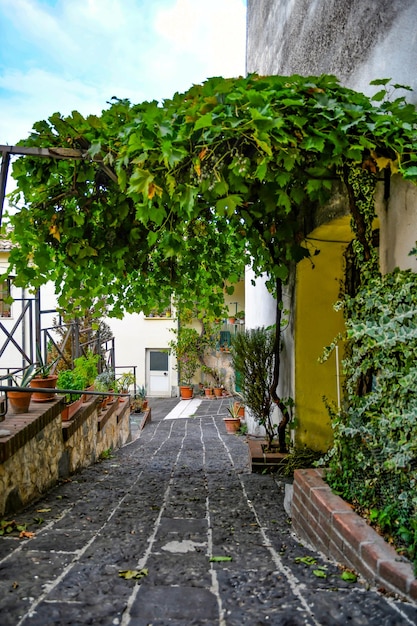 Una strada stretta a Contursi, una vecchia città della provincia di Salerno, in Italia