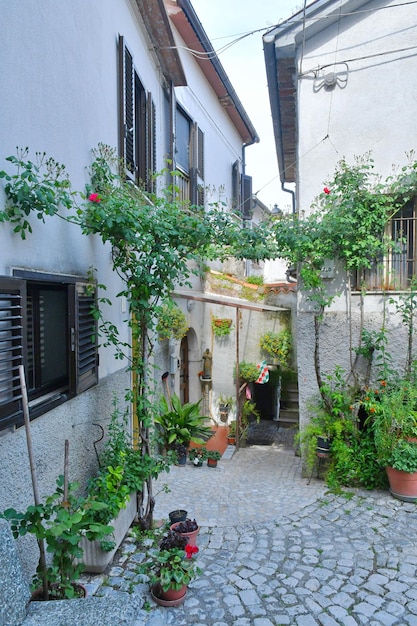 Una strada stretta di Macchia d'Isernia un borgo medievale tra le montagne del Molise Italia