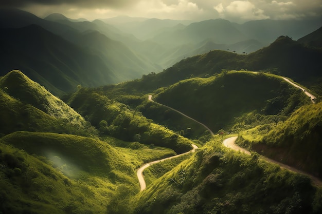 Una strada tortuosa in montagna